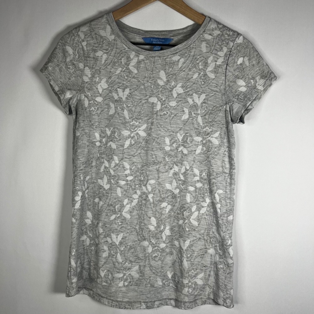 Simply Vera Vera Wang Women XS Gray Floral Embroidered Short Sleeve‎ Knit Blouse